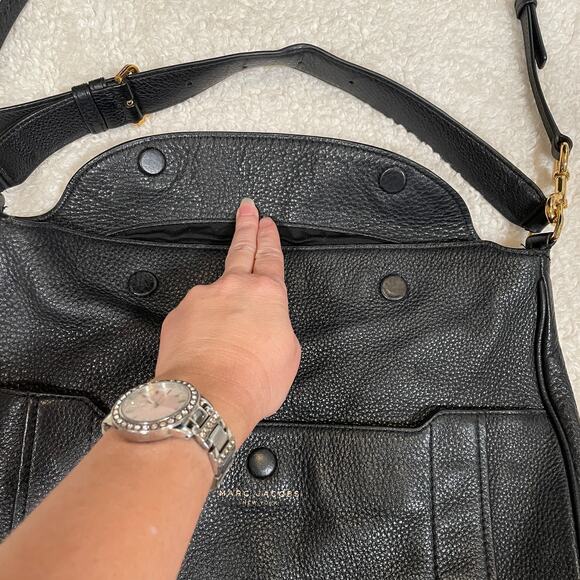 Marc Jacobs Empire City Hobo Handbag Black Pebbled Leather Flap Top 2 Strap - Picture 4 of 9